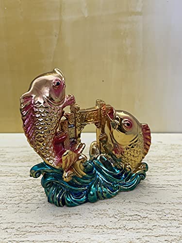 Image of Fengshui Exclusive Multicolor Small Size Polyresin Double Arowana Fish Showpiece for Office Decor, Home Decoration (AF-2563)
