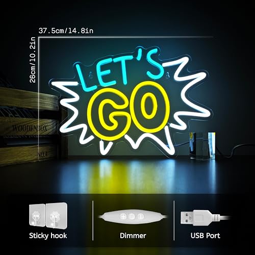 Image of Let's Go Neon Sign Led Light USB Powered Dimmable Let's Go Neon Light Sign for Home Bedroom Club Gym Bar Wall Bachelorette Party Wedding Decor
