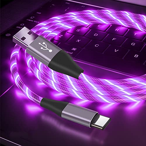 Image of USB Type C Cable, LED Light up USB A to Type C Charger Cord Compatible with Samsung Galaxy S20 /S10 /S9 /S8, LG V40, 3A Lighted Fast Charge Cord (Purple, 6 ft)