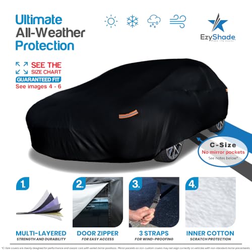 Image of EzyShade Multi-Layer Waterproof Sports Car Cover - See Vehicle Size-Chart - All Weather Full Outdoor Covers for Automobiles - Porsche Z4 370Z BRZ 86 TT Classic Cars - Black, Size C2 (See SizeChart)