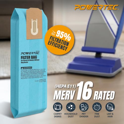 Image of POWERTEC AK11109 Vacuum Bags 9 Pack for Oreck XL Models Upright Vacuum Cleaners Without Bag Docks, Including XL2000, XL8000, XL9000 and Commercial PK80009 (75139)