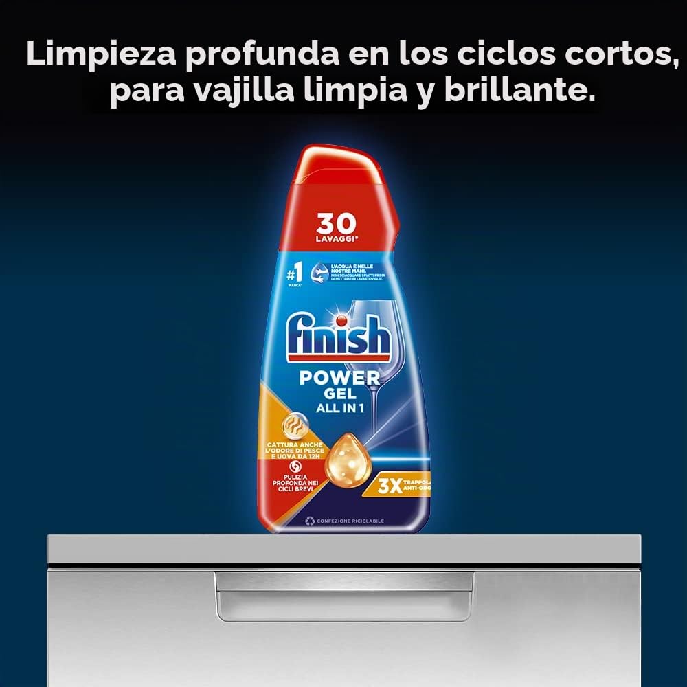 Finish Powergel Detergente Lavavajillas Anti Olor, Gel Lavavajillas, 210 Lavados, 7 Paquetes de 30 Lavados