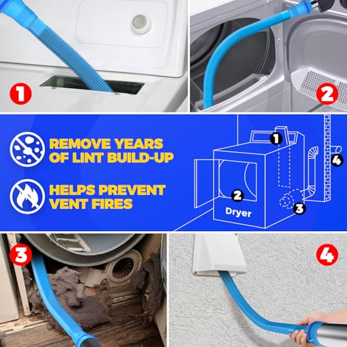 Image of Holikme Dryer Vent Cleaner Kit, Vacuum Hose Attachment, 2-Piece, Blue