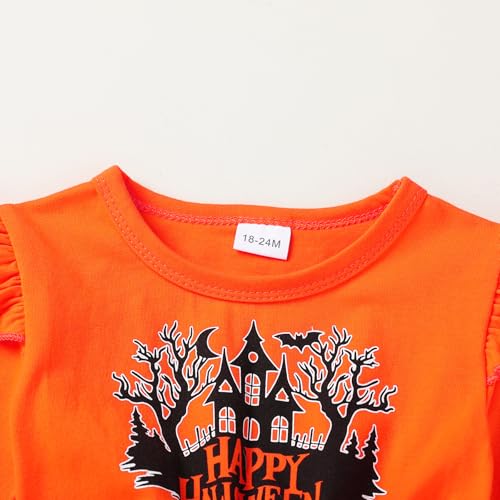 YOUNGER TREE Toddler Baby Girl Halloween Dress Little Kid Long Sleeve Pumpkin Ghost Printed Halloween Clothes with Headband4