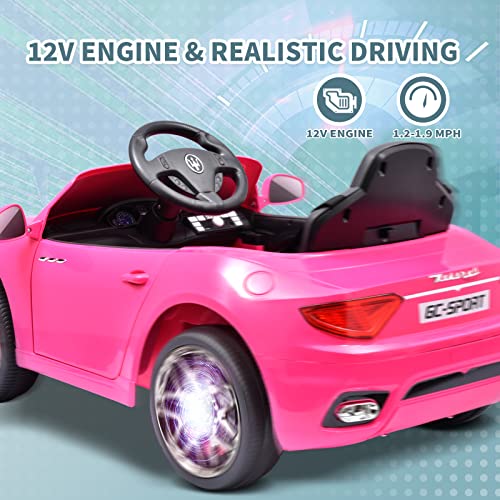 Joywhale 12V Kids Ride On Car Licensed Maserati Battery Powered Electric Vehicle For Kids Ages 3-6, With 2.4G Remote Control, Metal Suspension, Safety Belt, Bright Headlights, Music & Fm, Pink #TOP1