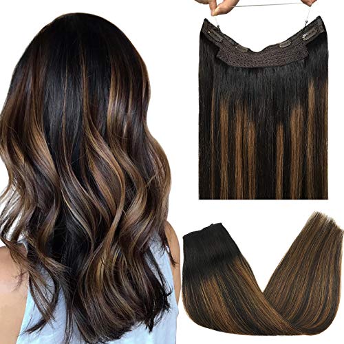 GOO GOO Hair Extensions 18 Inch Wire Hair Extensions Natural Black Mixed Chestnut Brown 80g Ombre Wire Hair Extensions with Transparent Line Hairpiece Long Hair Extensions