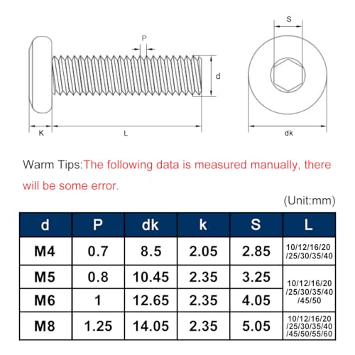 Drenky Flachkopfschrauben Innensechskant, 20 Stück M6x10mm Flachkopf-Innensechskantschraube Edelstahl A2 V2A Schrauben mit Halbrundkopf Edelstahlschrauben Vollgewinde