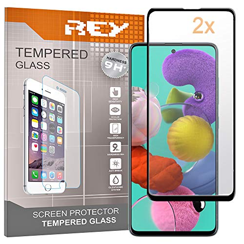 REY 2X Protector de Pantalla 3D para Samsung Galaxy A51, Negro, Protección Completa, 3D / 4D / 5D