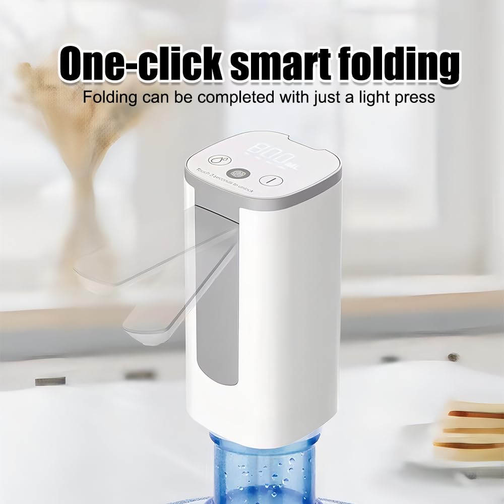 Distributeur Bouteilles d'eau, Pompe à Eau Pliable USB, 3 Vitesses, Robinet Bouteilles avec écran Tactile LED pour la Maison Cuisine Salon Bureau et Camping