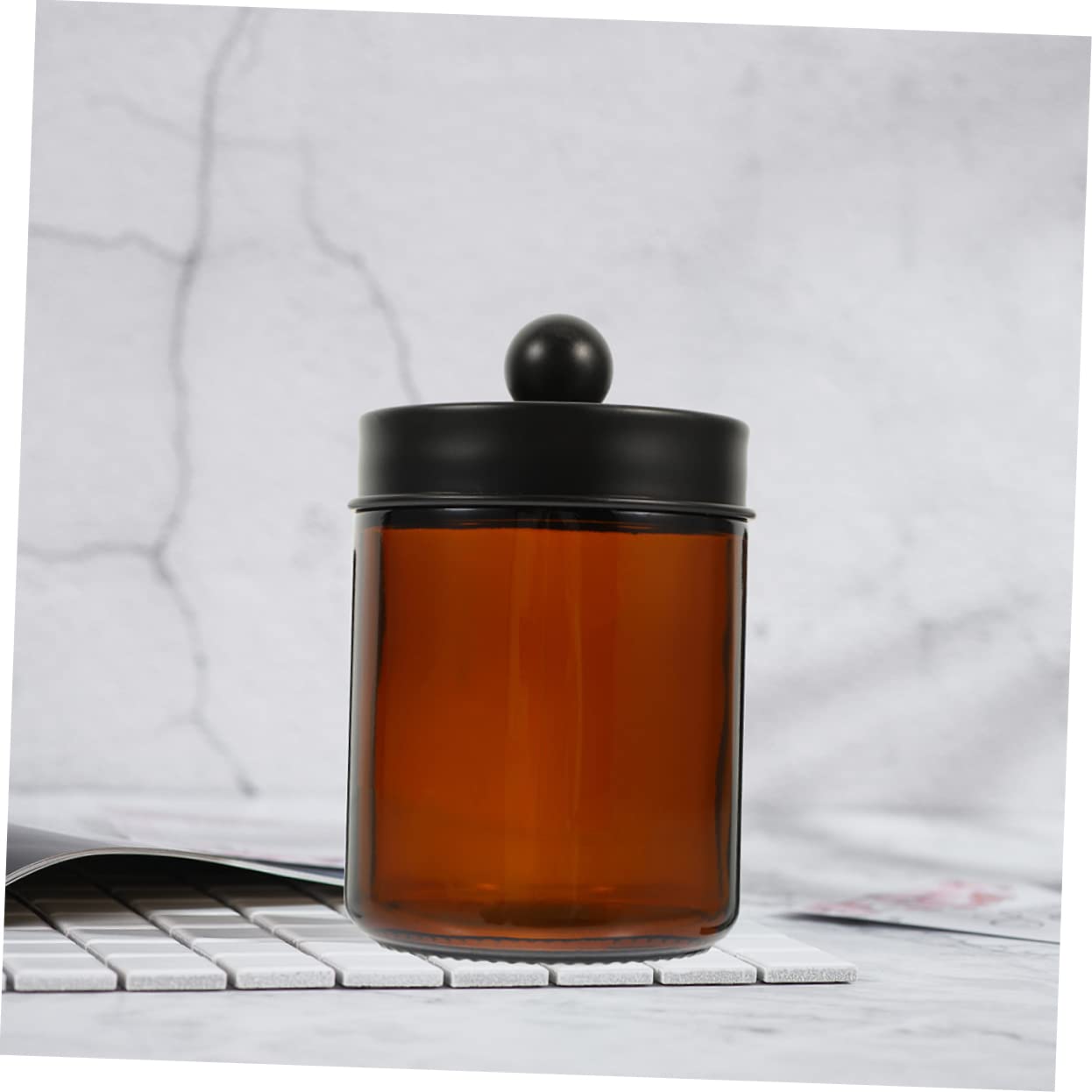 DECHOUS 2pcs Glass Jar Multi-function Tea Container Facial Cream Canister Small Candle Holders Amber Candle Refillable Jars Tabletop Decor Scented Mini Stainless Steel Travel Aromatherapy