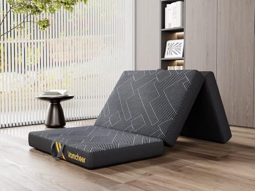 Vamcheer Tri Folding Pad - Foldable Pad for Travel/RV/Camping/Road Trip/Outdoor/Yoga, Tri-fold Memory Foam Pad with Washable Cover, Handle & Non-Slip Bottom