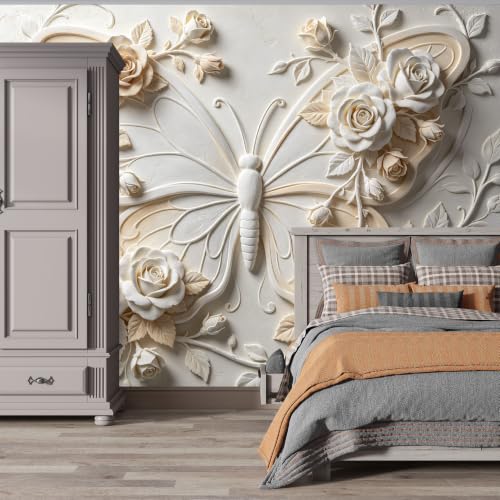 Papel pintado autoadhesivo lavable no tejido con relieve visual de rosas 5