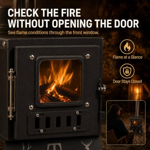 Camping Wood Stove, Hot Tent Stove with 5-Piece Chimney, Smoke-Control - Image 4