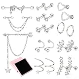 EOAMGO Piercing de hélice, hipoalergénicos, para cartílago, tragus, hélice, para mujer, 21 piezas de acero inoxidable y plata