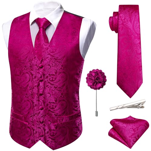 Image of Barry.Wang Formal Men Flower Vest Paisley Jacquard Silk Ties Suit Waistcoat Set Wedding 5PCS