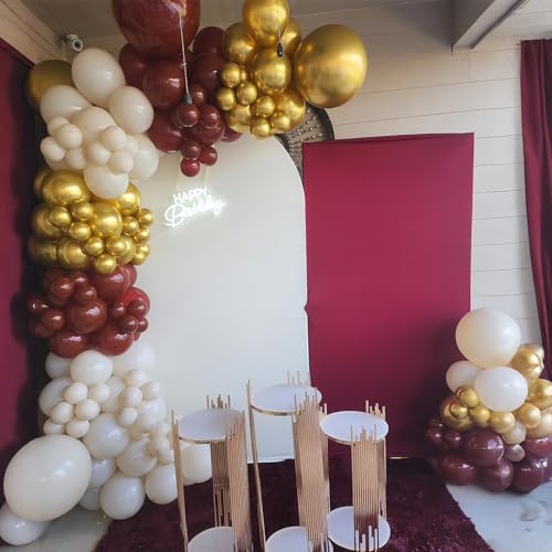 Image of Jobkoo Burgundy Gold Balloons 60 PCS Dark Red Wine White Sand Beige Latex Balloon Maroon Wine Red Metallic Balloons for Women Birthday Baby Shower Wedding Bachelorette Graduation Party Decorations