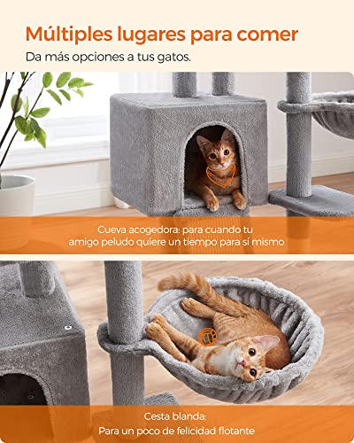 Miniatura 7 de FEANDREA Árbol para Gatos Pequeños, 135 cm, Condominio para Gatos de Felpa de Varios Niveles, con Cubierta de Plataforma Extraíble y Lavable, Rascador, Cesta, Cueva, Gris Claro