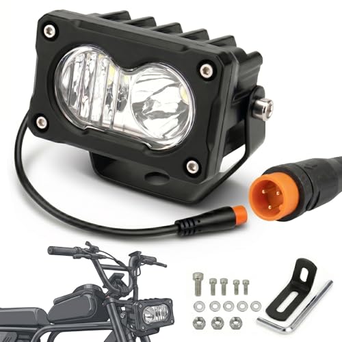 Baja Light for Ridstar Q20 / H20 / H26 3-Pin Julet Plug and Play Ebike Headlight 30W LED 10V-80V Wide Voltage IP68 Waterproof Off-Road Front Lamp Full Aluminum with Dual Bracket and Adapter Cable