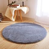 JXLOULAN Kunstfell Teppich- 120cm Rund Hochflor Dekofell rutschfest Imitat Hasenfell Kurzflor Teppich Waschbar, für Wohnzimmer Schlafzimmer Sofa Stuhl Boden Kinderzimmer Flur