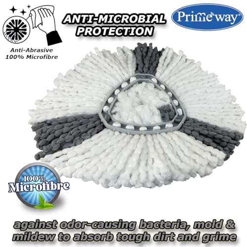 Image of Primeway SS Extendable Heavy Duty Universal Handle Replacement Set | Upgrade Your existing Spin Mop with New Triangular Head and 36cm Microfibre Refill | Compatible with All Spin Mops | 130cm | Grey