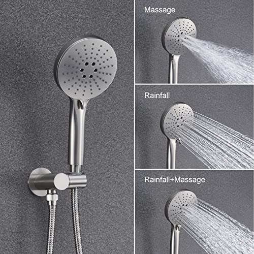 Image of Iriber Shower System Wall Mounted Shower Faucet Set with High Pressure Shower head and 3-Setting Handheld, Bathroom Shower Trim Kit Contain Pressure Balance Valve Cartridge, Brushed Nickel