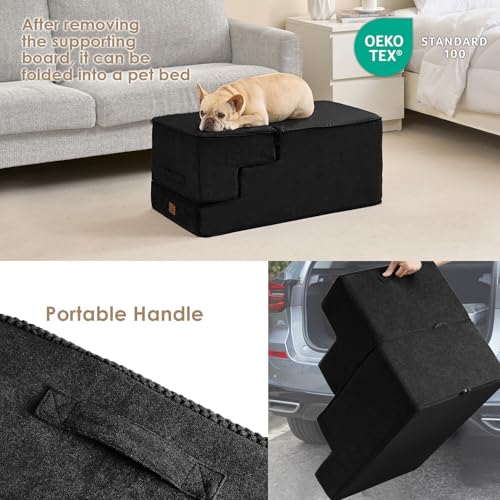 Image of EHEYCIGA Dog Stairs for High Bed 22.5 inch H, 5-Step Dog Steps for Bed, Pet Steps for Small Dogs and Cats, Non-Slip Balanced Pet Ramp Indoor, Black