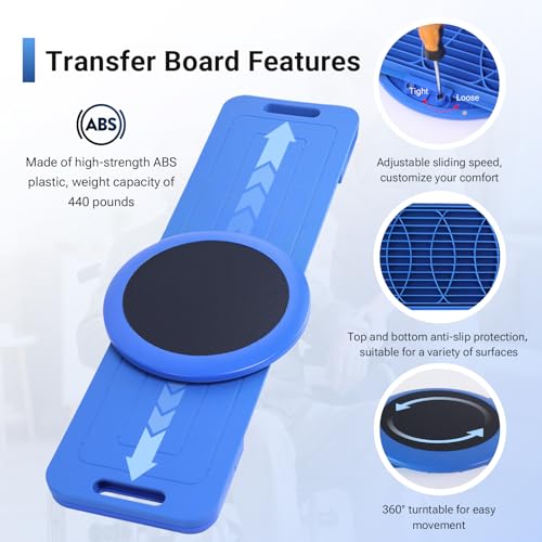 LOSCHEN Slide Transfer Board with Turntable, Slide Assist Device for Transferring or Seniors from Wheelchair to Bed, Toilet, Tub, Car - Slide Board with Turntable（Blue 35inch） by LOSCHEN - Image 3