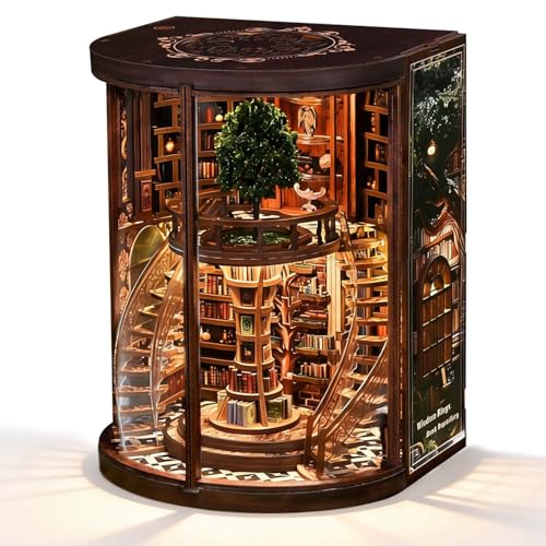 Rotbakmin Book Nook Kits for Aduts, Teens, DIY Miniature House Library Dollhouse Booknook, 3D Wooden Puzzle, Tiny/Mini Home Diorama Building, Bookshelf Decor with Led Light, Clear Dust Cover