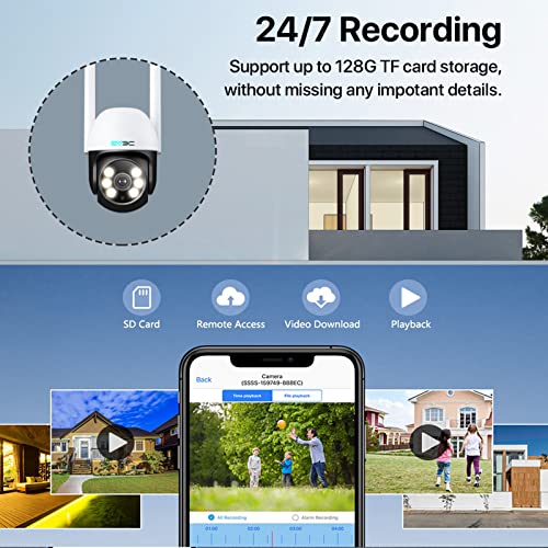 Sv3C Ptz Security Camera Outdoor, Pan Tilt Dome Wifi Ip Camera With Auto Tracking, 1080P Color Night Vision, 2-Way Audio, Humanoid Detection, Waterproof, 24/7 Recording, Sd Card Storage, Remote Access #TOP6