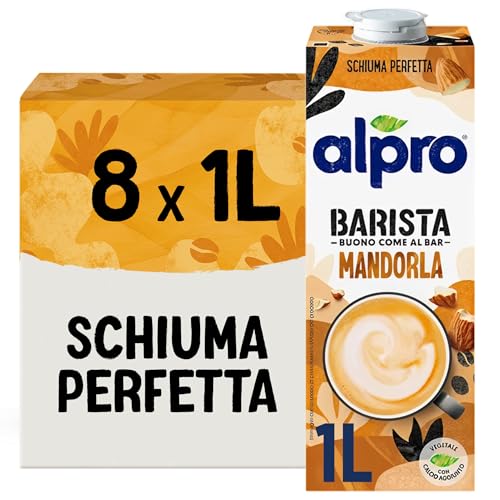 ALPRO BARISTA, Bevanda alla MANDORLA, Alternativa Vegetale al Latte, Naturalmente Senza Lattosio, Ideale con il Caffè - 8 confezioni x 1 Litro