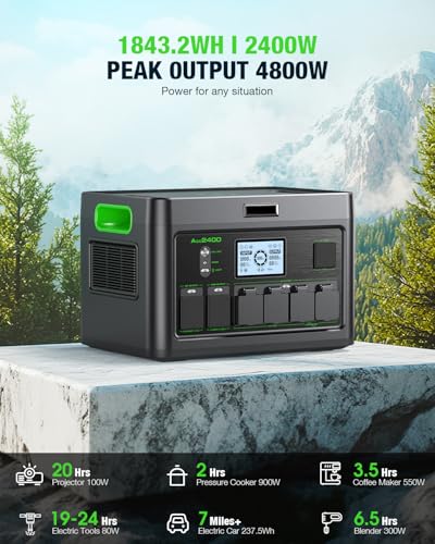 Image of 2400W Solar Generator with 2x100W Portable Solar Panels (ship separately), 1843.2Wh LiFePO4 Battery, Fast Charging, Portable Power Station for Home Backup Power, Camping,RVs