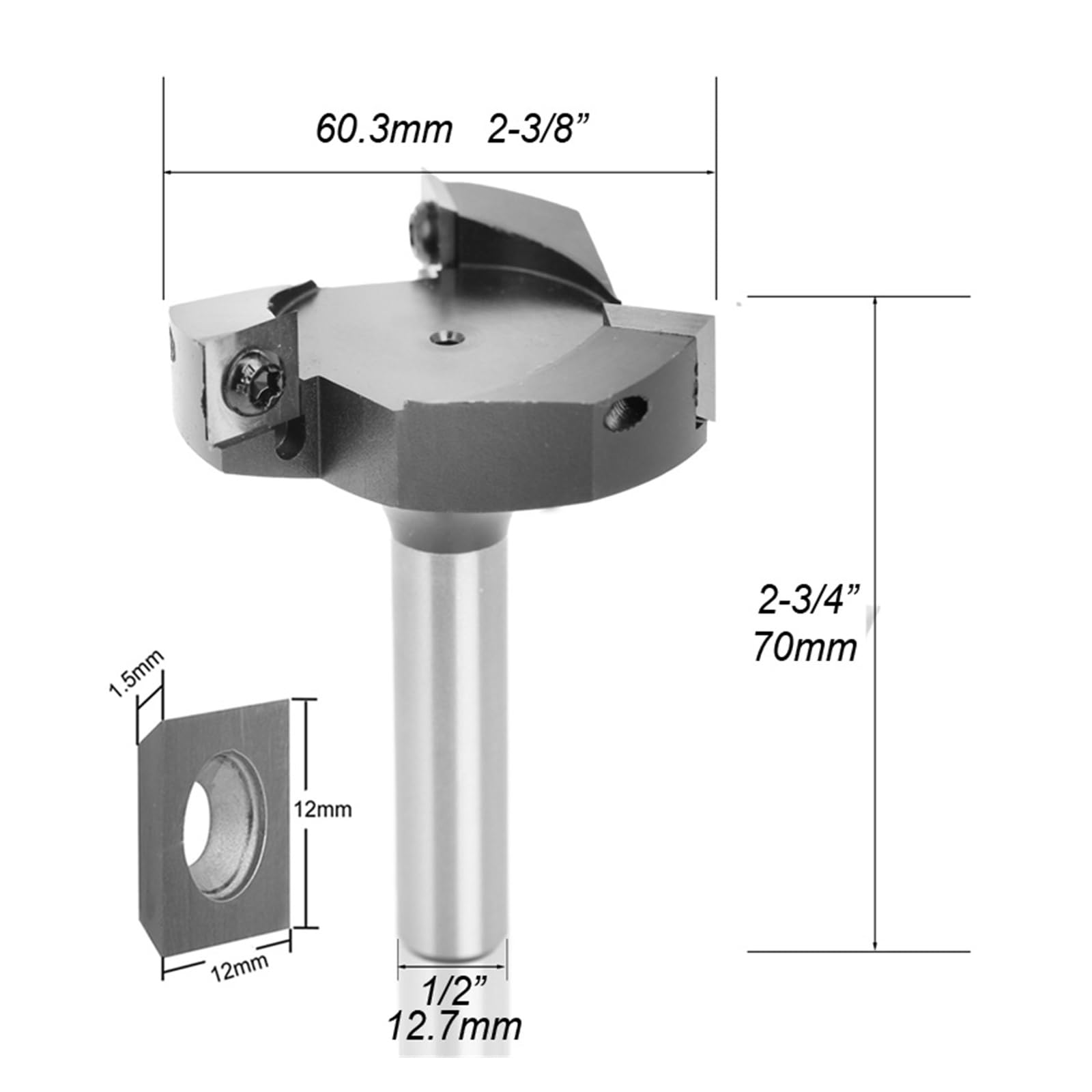 1pc 8mm 12mm Shank wymienne ostrze końcówka do strugania czołowa frezowania wkładka w stylu Spoilboard CNC frezy powierzchni drewna(12.7mm shank)