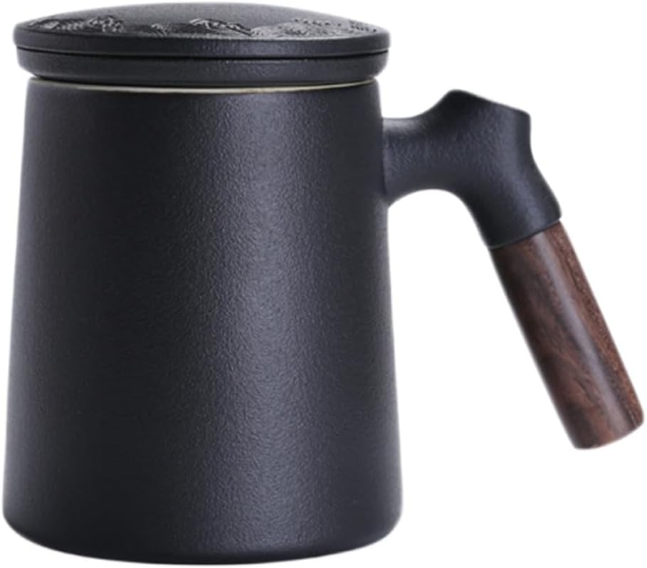 Ceramic Filter Tea Mug with Lid and Separation Filter, Black Tea Cup for Office and Home, Personal Loose Leaf Infuser Cup with Ceramic Material