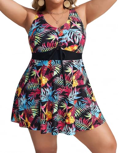 Plus Size Tankini 2 Piece Swimsuit Dress Tropical Colorful 22 Plus