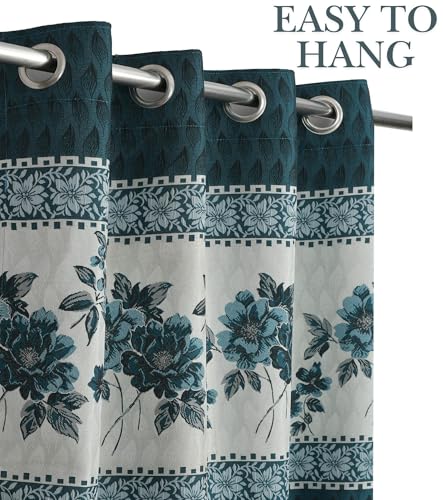 Image of Homefab India Jacquard Jute Curtains Room Darkening - Long Door 9 feet, Pack of 1 Curtain, Blue Floral