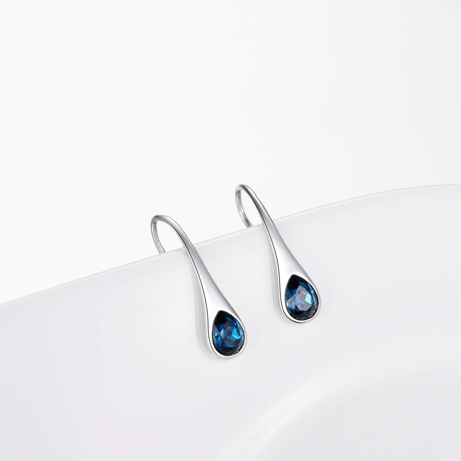 925 Sterling Silver Small Pear-Shaped Modern Style Hook Earrings with Crystals from Austria - Image 3