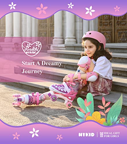 Hykid Roller Skates For Girls | Dreamy Floral Pattern Quad Fitness Skates | Trimmable Insole Included | Size Adjustable With Full Light Up Wheels (Small) #TOP1