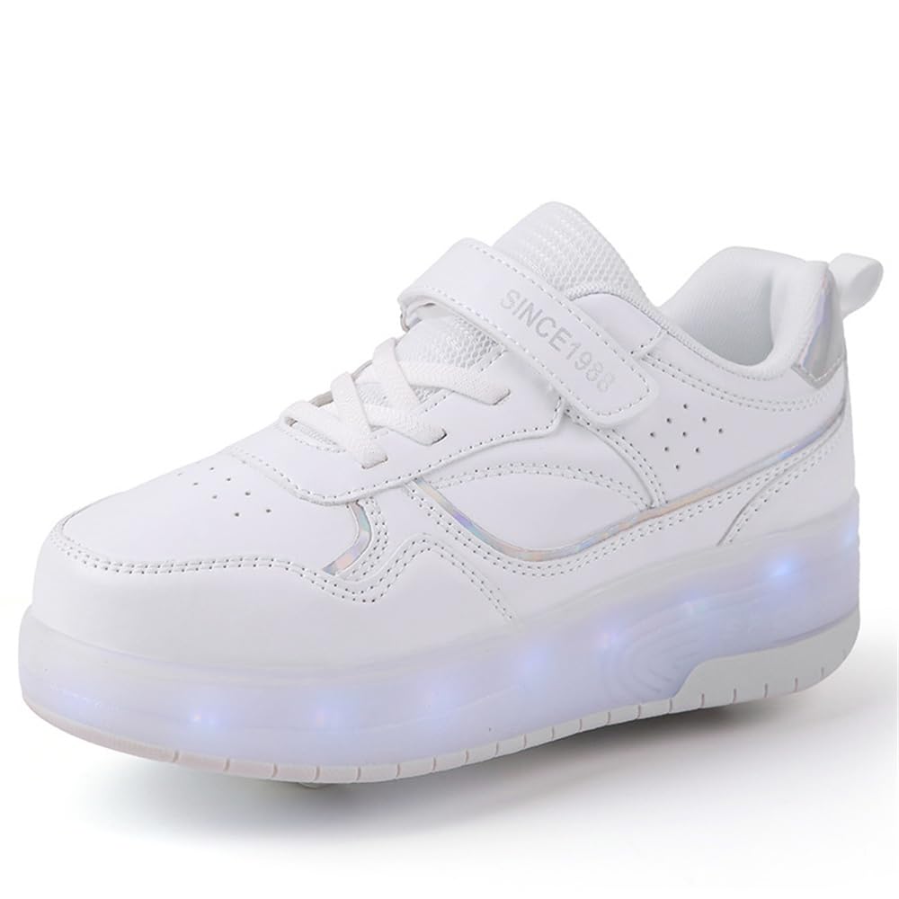 Mateju Chaussures à roulettes Fille Garçon Enfant Patins à roulettes Rétractable avec 2 roulettes, 2 en 1 Chaussures de Skateboard Réglables Adolescents pour Homme Femme 29-40 EU