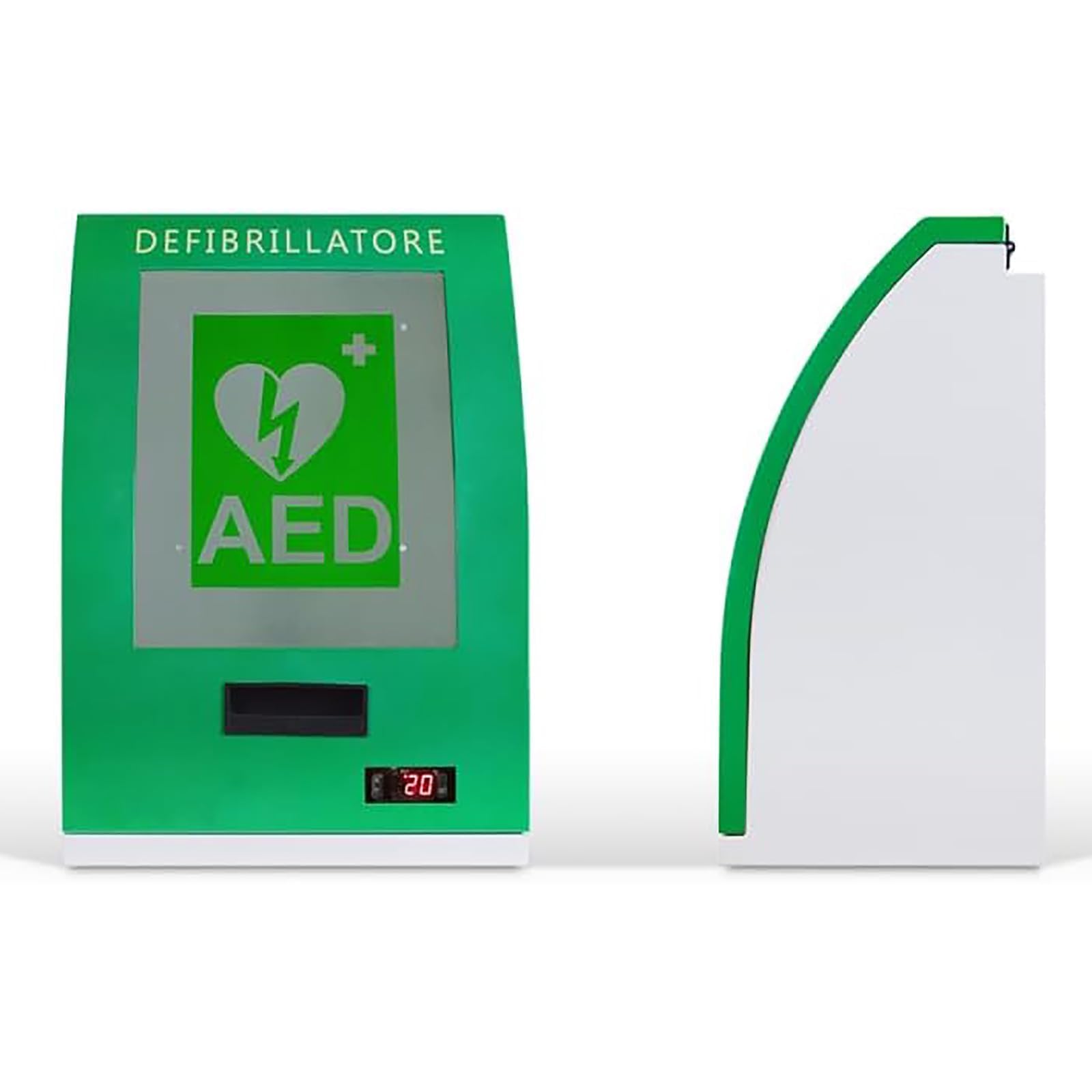 Wandmontierter AED-Defibrillator-Aufbewahrungsschrank, Herz-Defibrillator-Aufbewahrungsschrank aus Stahl mit Schlüssel und Alarm, einstellbare Trennwandposition, AED-Schrank für Zuhause, Schulen, Ve