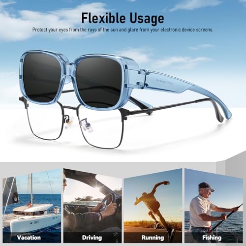 Image of HAOLOTA Fit Over Glasses Sunglasses for Women Men Polarized Classic Rectange Fitover Shades UV Protection Size M