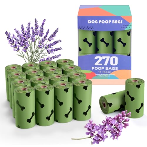 RMancipate Green Dog Poo Bags Lavender scent - 270 Large Biodegradable Poop Bags, Extra Thicken Strong Corn Starch Blended Compostable Leak Proof Poop Waste Bag for Dogs