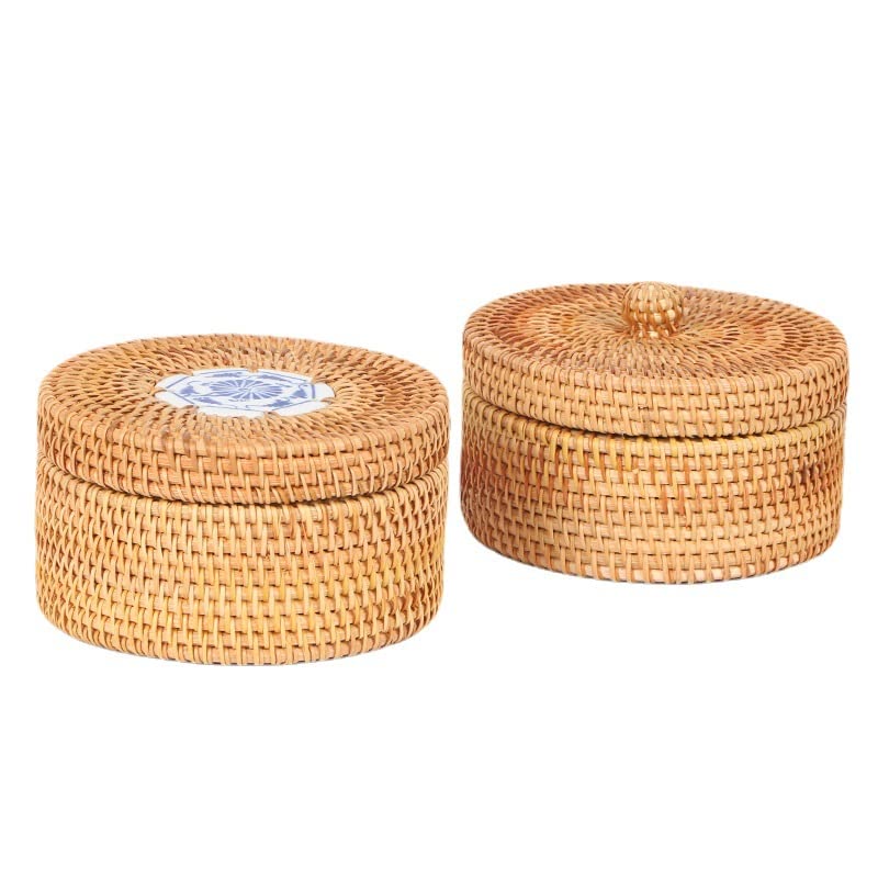 Amazon.co.jp: ラタン かご ふた付きかご ボックス 収納かご 籐製品