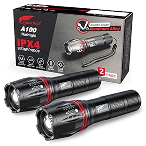 HAUSBELL LED Flashlight 2Pack 3000 High Lumens,Bright, Zoomable, Waterproof, Powerful, Emergency Tactical A100 LED Flashlights for Home and 5 Modes, Flashlight for Camping Gear、Hiking、Walking（2Pack）