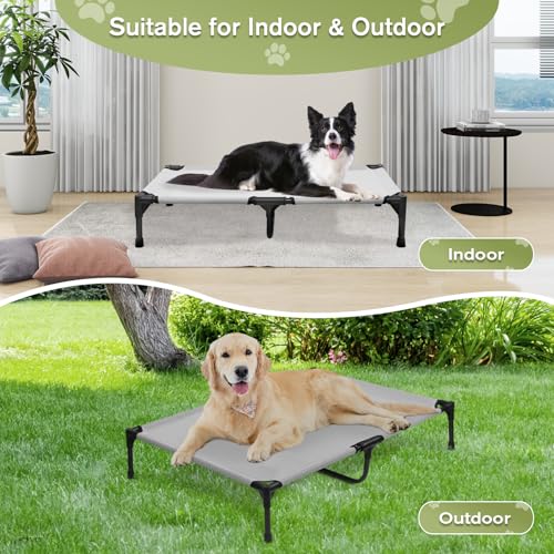 Elevated Dog Bed 42 Inch - Breathable Raised Pet Bed for Large Dogs, Waterproof Dog Cot Bed Easy to Assemble, Durable Portable Pet Cot with Non-Slip Feet, Grey - Image 3