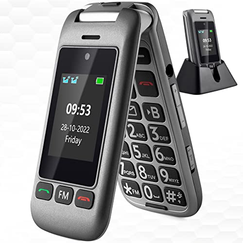 artfone Téléphone Portable Senior Débloqué 4G LTE Clapet avec Grandes Touches Big Volume Bouton SOS Double écran de 2,4 Pouces et 1,77 Pouces Haut-Parleur de Boîte Batterie 1000mAh C37 Noir