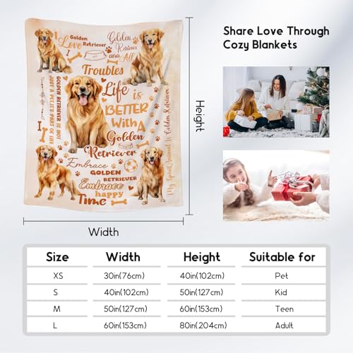 Golden Retriever Blanket, Golden Retriever Lovers Gift, Cute Soft Throw Gifts for Girls Boys Women, Cozy Flannel Throw Blankets for Bed Living Room, 60"x80"