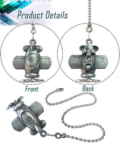 Image of 12-inch Airplane Charm Pull Chain - Decorative Extender for Ceiling Fan Lights with Ball Chain Connector(Grey)