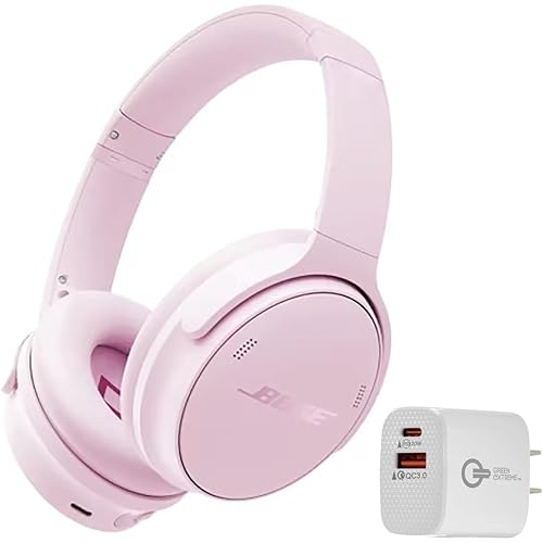 Bose QuietComfort Bluetooth Headphones, Wireless Headphones with Active Over Ear Noise Cancelling and Mic, + Green Extreme 20W 2-Port Wall Charger (Petal Pink)