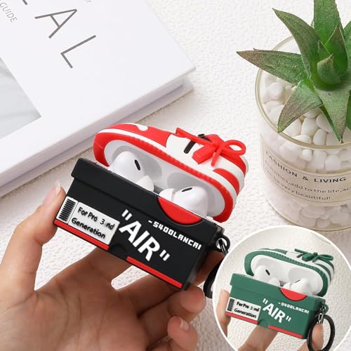 Image of [2Pack] Compatible Airpods Pro 3 Case (2025),3D Cute Cartoon Shoe Box Soft Silicone Protective Cases for Apple AirPods Pro 3rd Generation Case,Airpod Pro 3 Cover with Keychain for Women Men,Red+Green