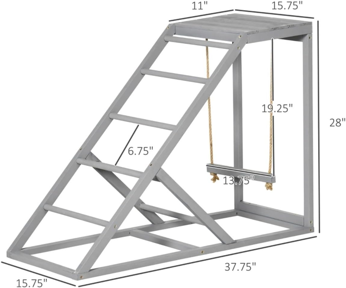 Natural Fir Wood Chicken Activity Shelf with Swing, Perches and Platform for Enriched Coop Living and Behavioral Stimulation